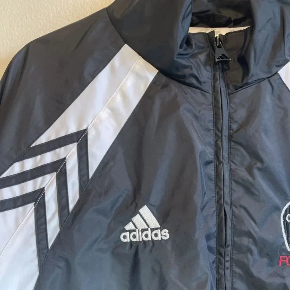 Y2K Cal Football Adidas Mens Medium Black White Full Zip Windbreaker Vintage EUC